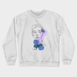 Abstract Face Girl with Flowers Crewneck Sweatshirt